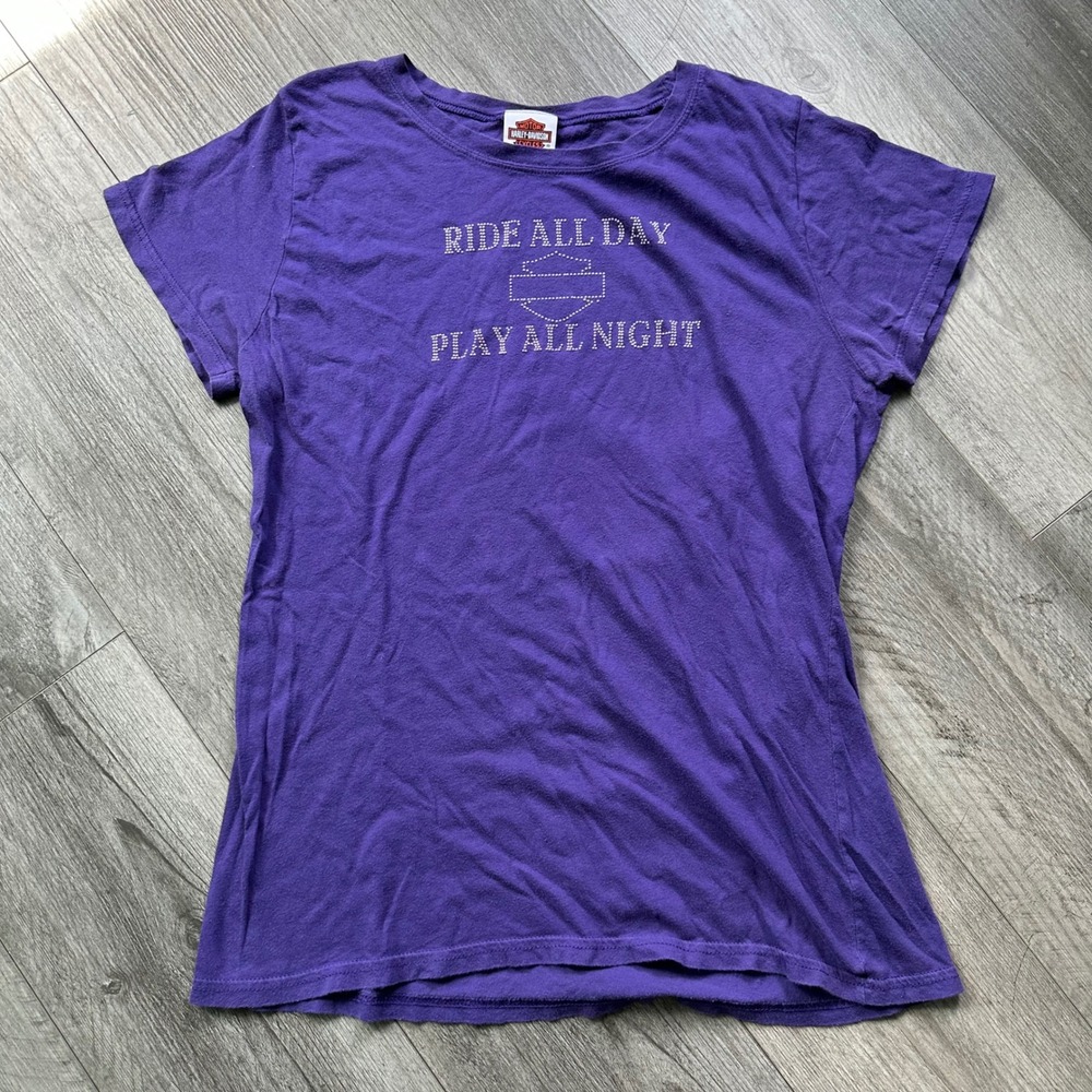 Harley-Davidson Women's T-Shirt Purple XXL Ride All Day Las Vegas Rhinestone